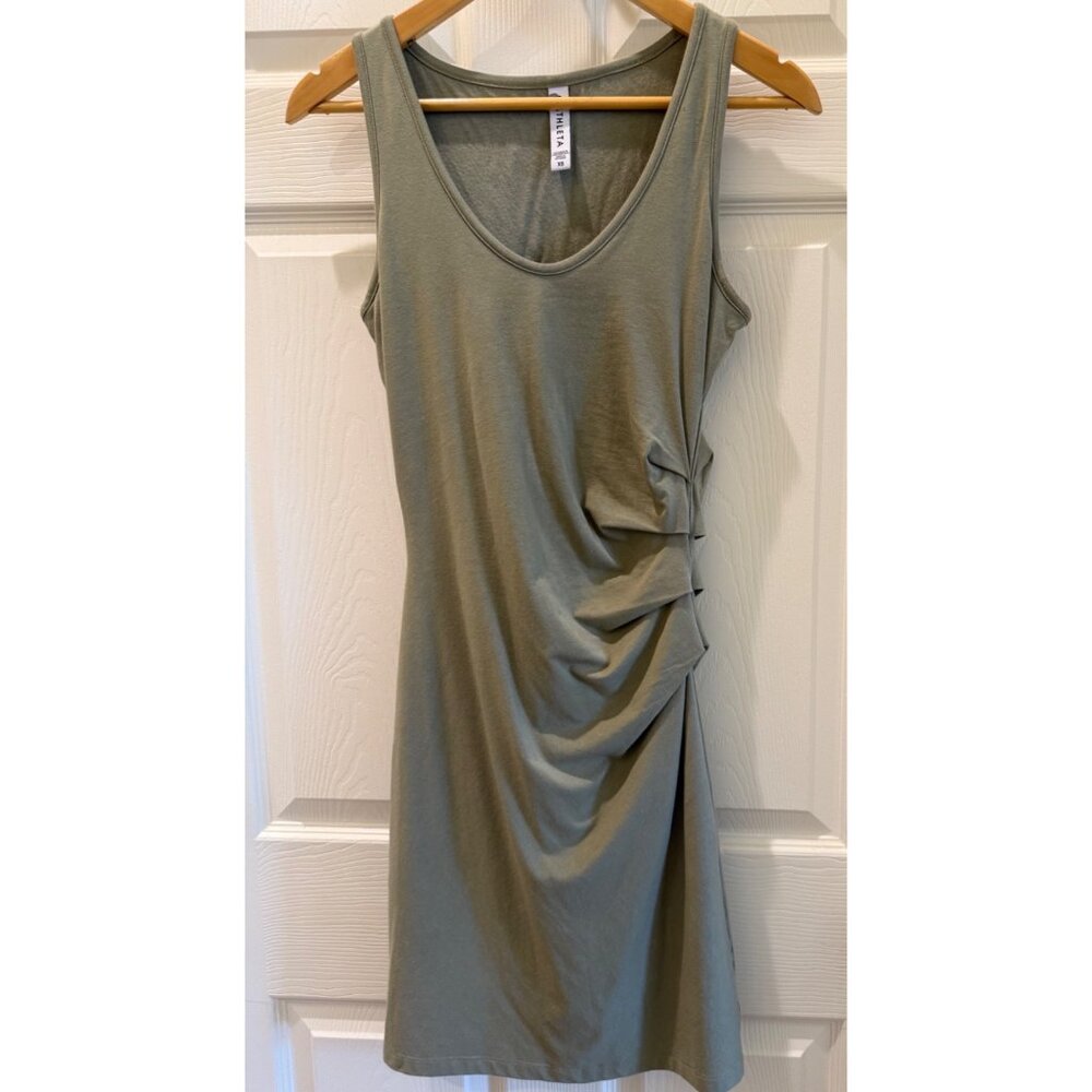 Athleta XS Olive Tank Dress With Ruched Side Accent - Soft Stretch Fabric NWOT